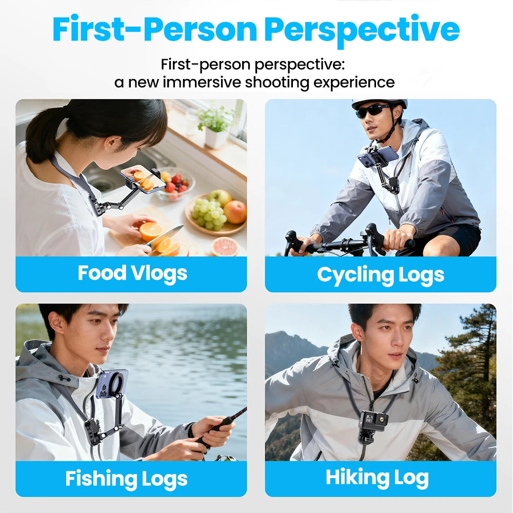 Neck Hanging Phone Holder First Person Perspective Shooting of Self Media Live Streaming Action Camera Magnetic 360 Rotate Stand