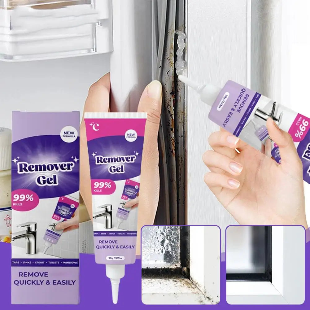 Trenches of Mariana mold remover gel for kitchen and bathroom cleaning, showing application on a washing machine rubber ring.