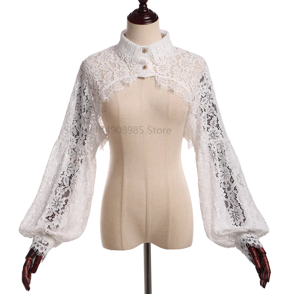 Lace Shrugs Women Puff Long Sleeve Half Top Blouse Ruffled Detachable False Fake Collar Costume Accessories by Trenches of Mariana