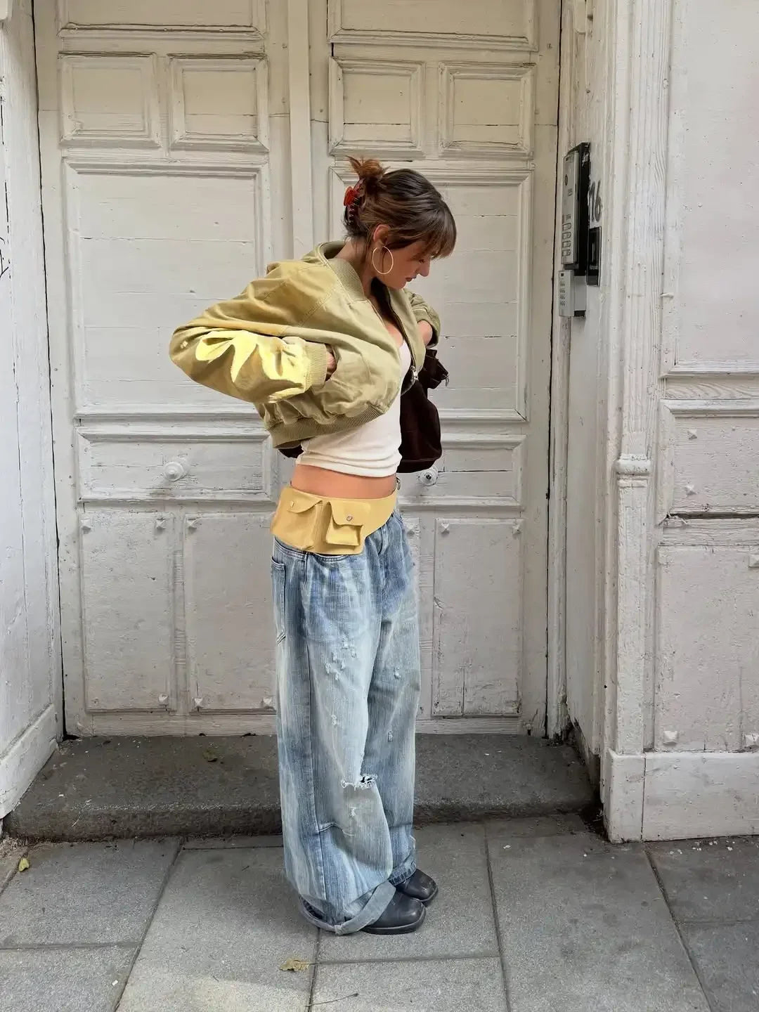 Cropped Bomber Short Jackets Women Solid Folded Hem Zipper Pockets Full Sleeves Coats Women Lady Casual Daily Street Outwear New by Trenches of Mariana