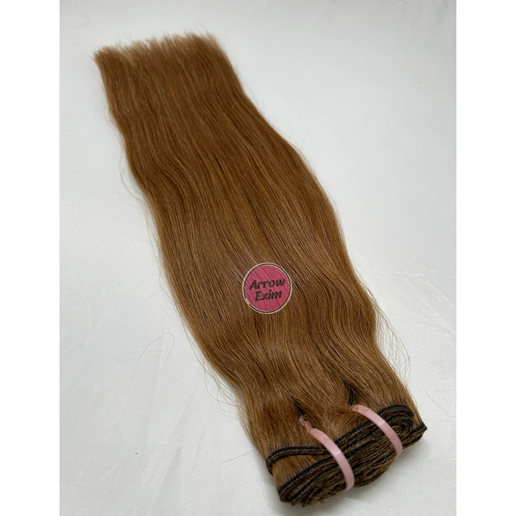 Arrow Exim Honey Blonde Curly Indian Remy Human Hair Extensions Machine Double Wefted Weave Chemically Bleached 100g No Recolor