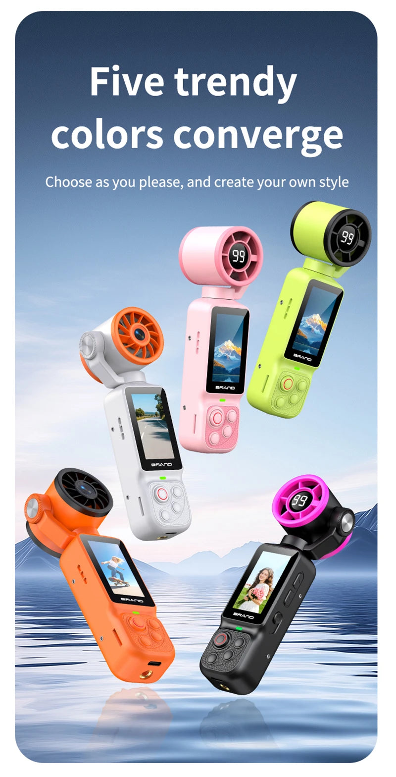 Lenovo Handheld Fan Gimbal Camera 2-in-1 With Power Display, Anti Shake Recording Lens Rotatable Handheld Gimbal Pocket Camera