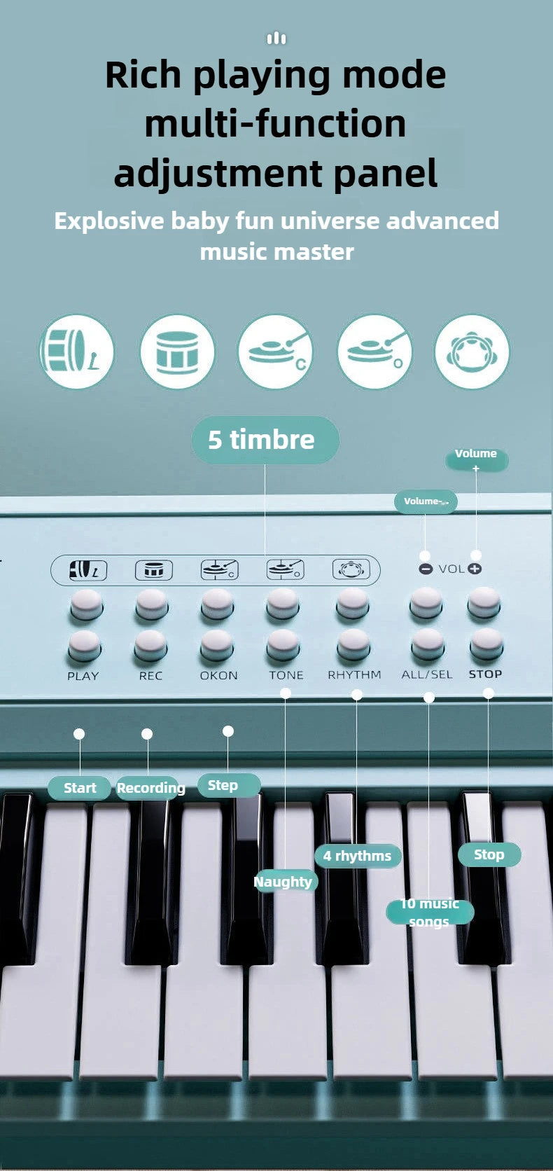 Kids Electric Piano 37 Baby Keyboard with Microphone Singing Songs Development Educational Toy Musical Instrument Games Children by Trenches of Mariana