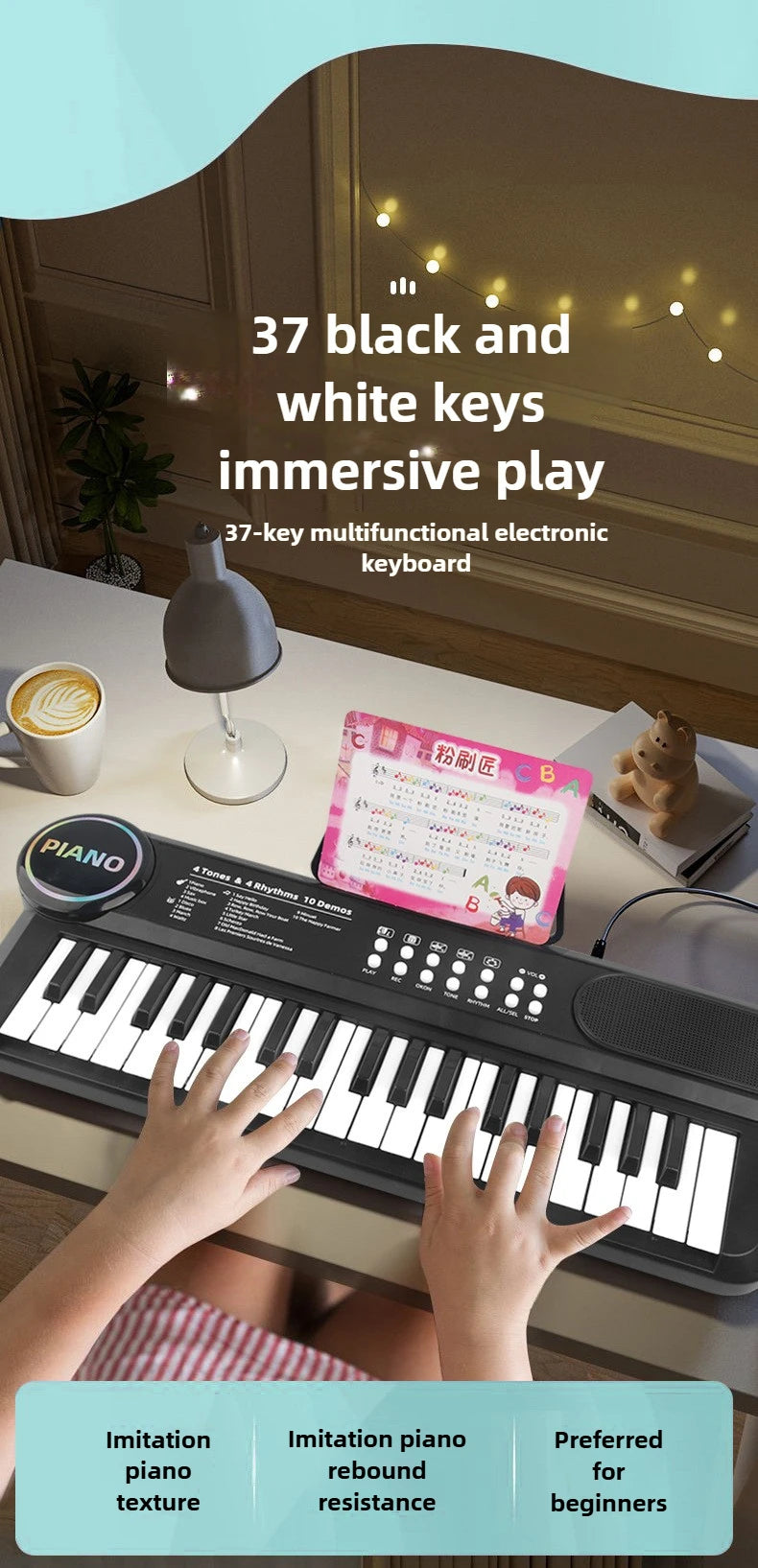 Kids Electric Piano 37 Baby Keyboard with Microphone Singing Songs Development Educational Toy Musical Instrument Games Children by Trenches of Mariana
