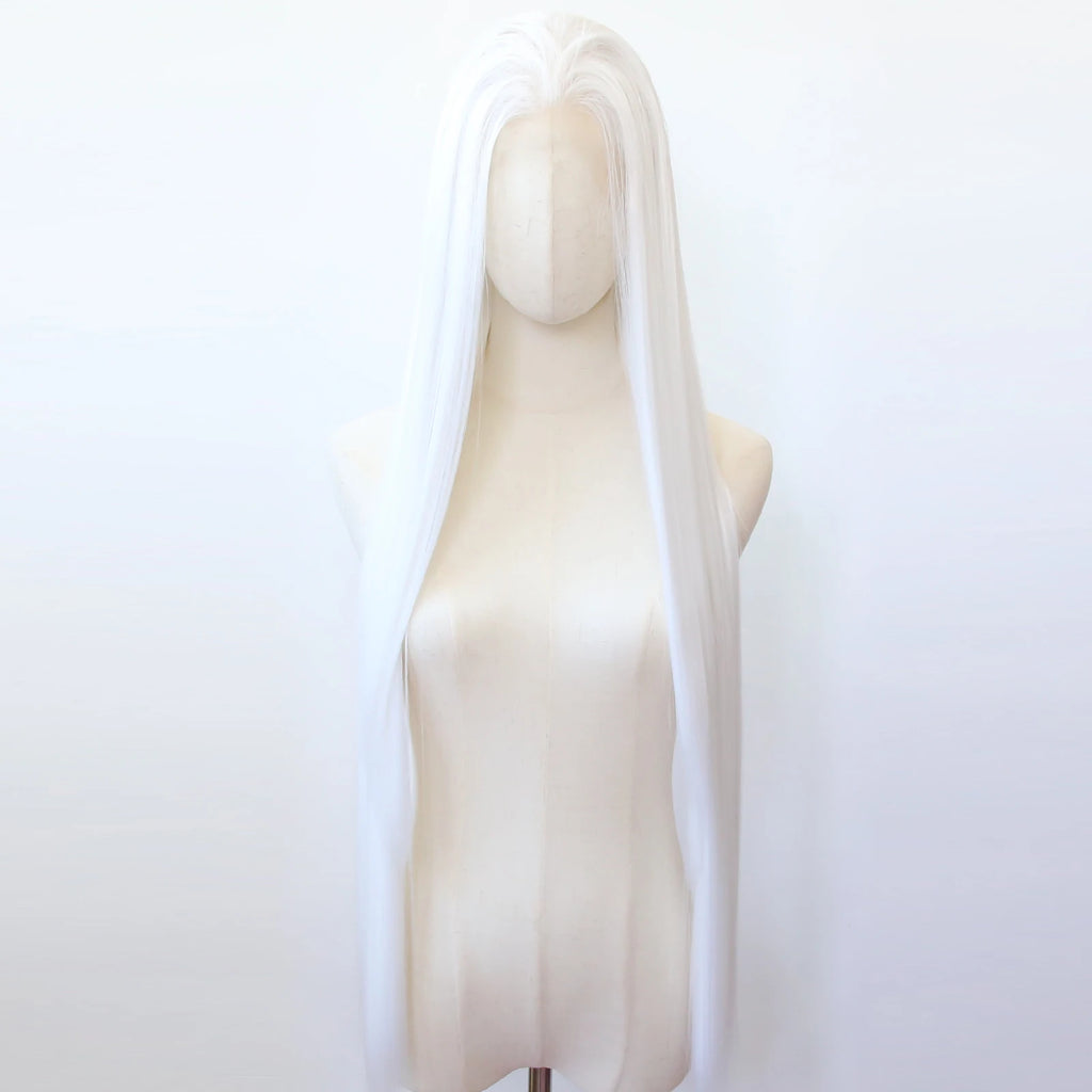 Pure White Synthetic Lace Front Wig 40inch Long Straight Snow White Lace Front Synthetic Wig Pre Plucked Natural Hairline by Trenches of Mariana