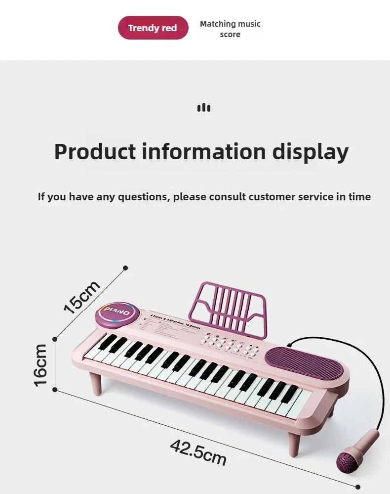 Kids Electric Piano 37 Baby Keyboard with Microphone Singing Songs Development Educational Toy Musical Instrument Games Children by Trenches of Mariana