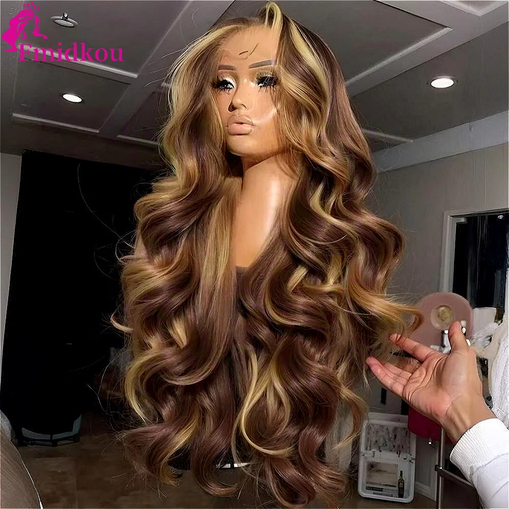 Highlight 13x6 HD Lace Frontal Human Hair Wig 4/27 Glueless Wigs Human Hair Clearance Sale Body Wave Human Hair Wigs For Woman