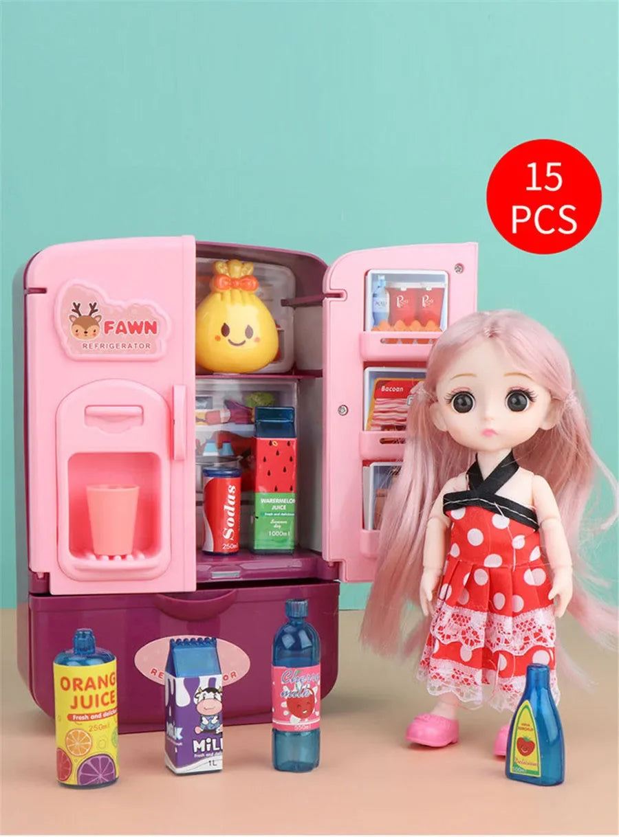 Kids Toy Fridge Mini Double Door Refrigerator Baby Toys Furniture Simulation Pretend Play Kitchen Toys Accessories Role Play by Trenches of Mariana