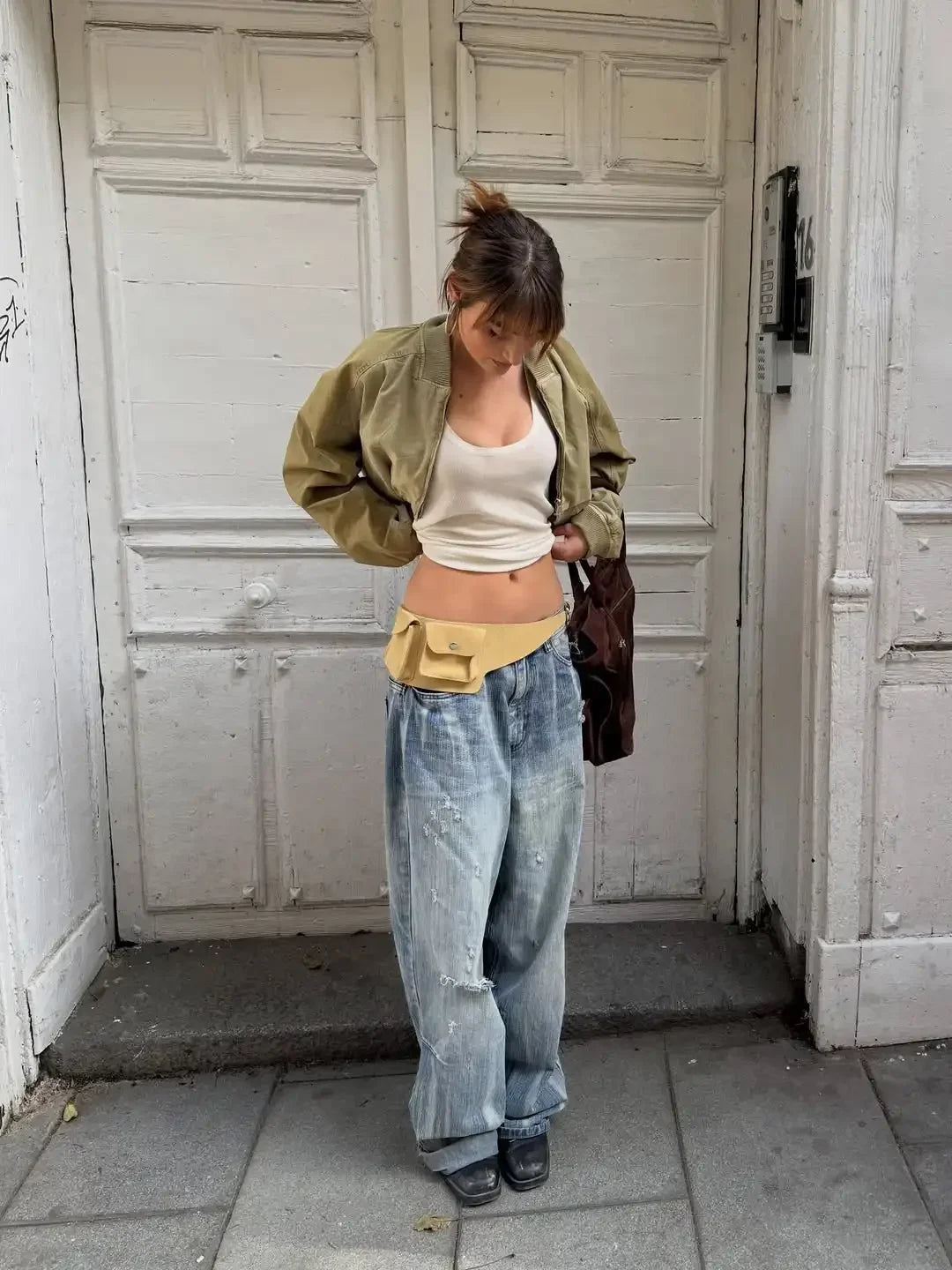 Cropped Bomber Short Jackets Women Solid Folded Hem Zipper Pockets Full Sleeves Coats Women Lady Casual Daily Street Outwear New by Trenches of Mariana