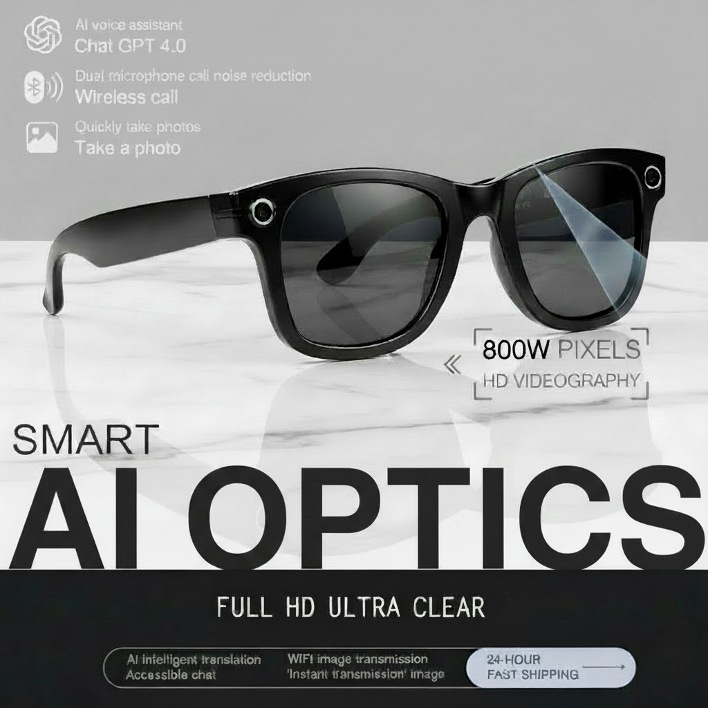 2026 New AI Smart Glasses AI Translation 800W HD Camera 4K Shooting Image Conversation Recording Listening To Music SmartGlasses