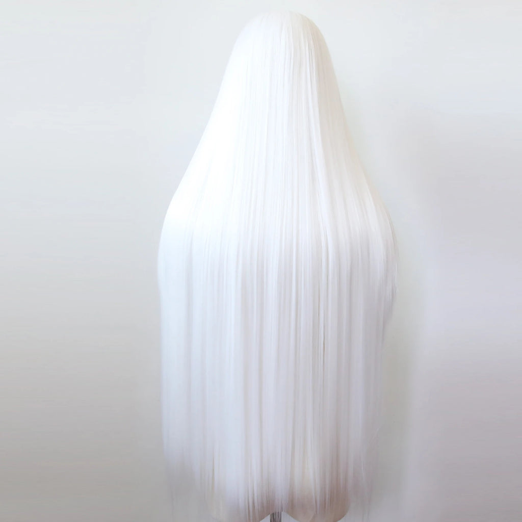 Pure White Synthetic Lace Front Wig 40inch Long Straight Snow White Lace Front Synthetic Wig Pre Plucked Natural Hairline by Trenches of Mariana