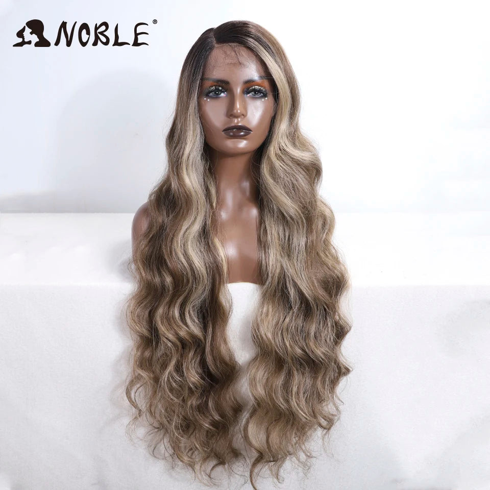 Noble Synthetic Lace Front Wig Long Wavy Side Part Body Wavy Lace Front Wig For Women Lace Front Wig Ombre Blonde Cosplay Wig by Trenches of Mariana
