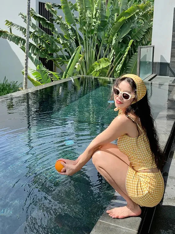 4-PC CONSERVATIVE YELLOW SWIMSUIT