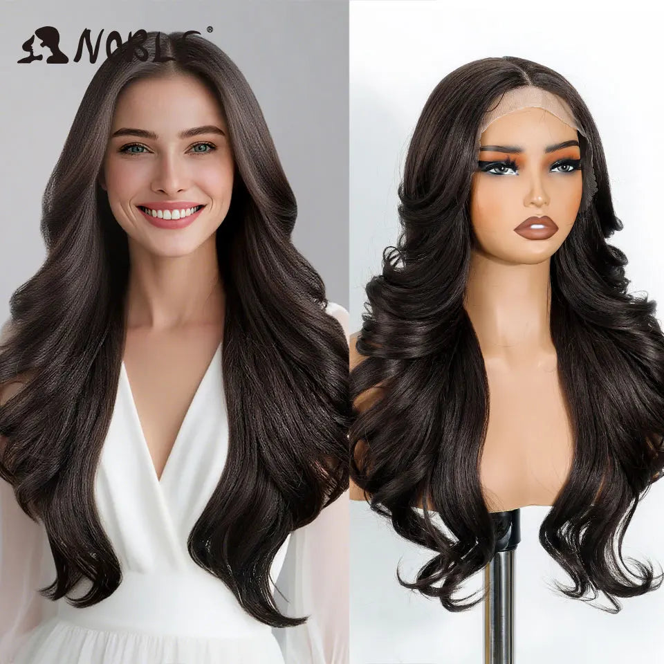 Noble Wig Synthetic Lace Front Wigs For Women Wigs Body Wave Lace Front Brown Blonde Wigs 24Inch Cosplay Lace Front Black Wig by Trenches of Mariana