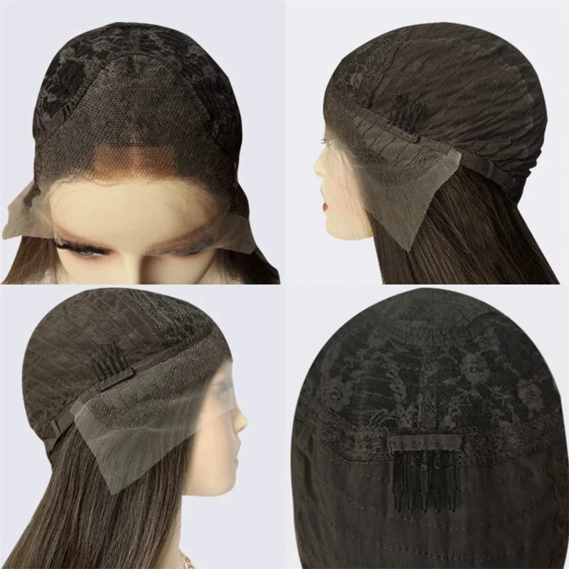 Lace Front Deep Curly Synthetic Wig for Women Dark Brown Glueless Lace Wig Heat Resistant Fiber Pre Plucked Hairline Party Daily