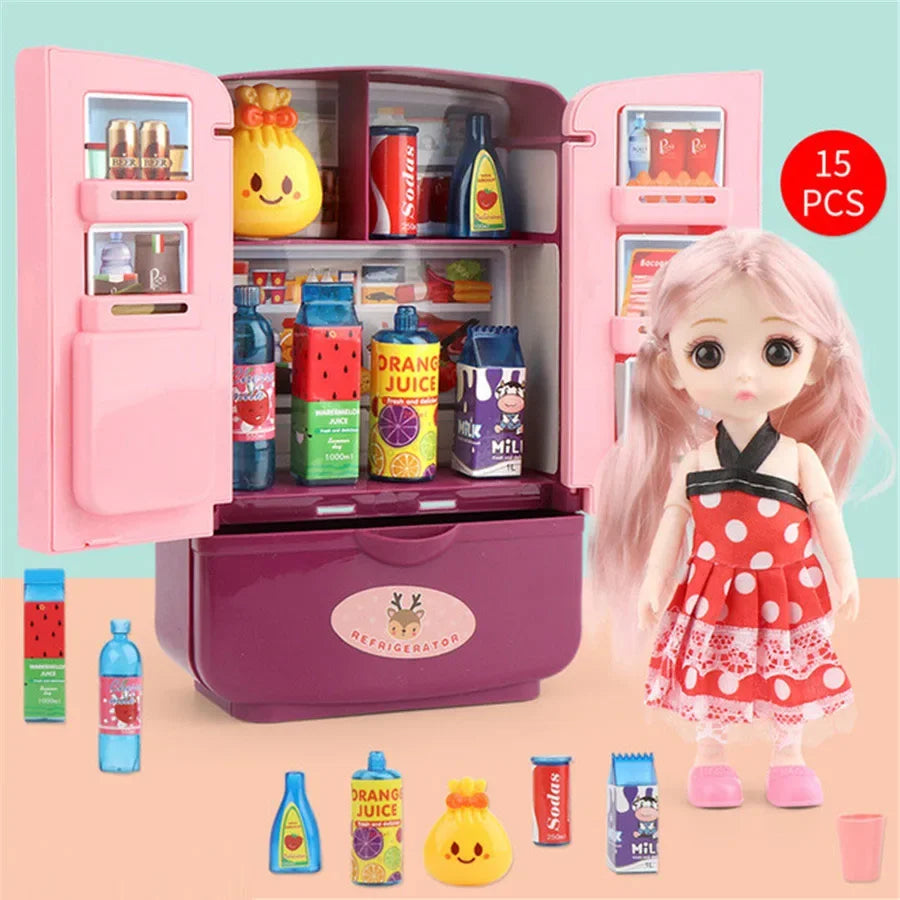 Kids Toy Fridge Mini Double Door Refrigerator Baby Toys Furniture Simulation Pretend Play Kitchen Toys Accessories Role Play by Trenches of Mariana