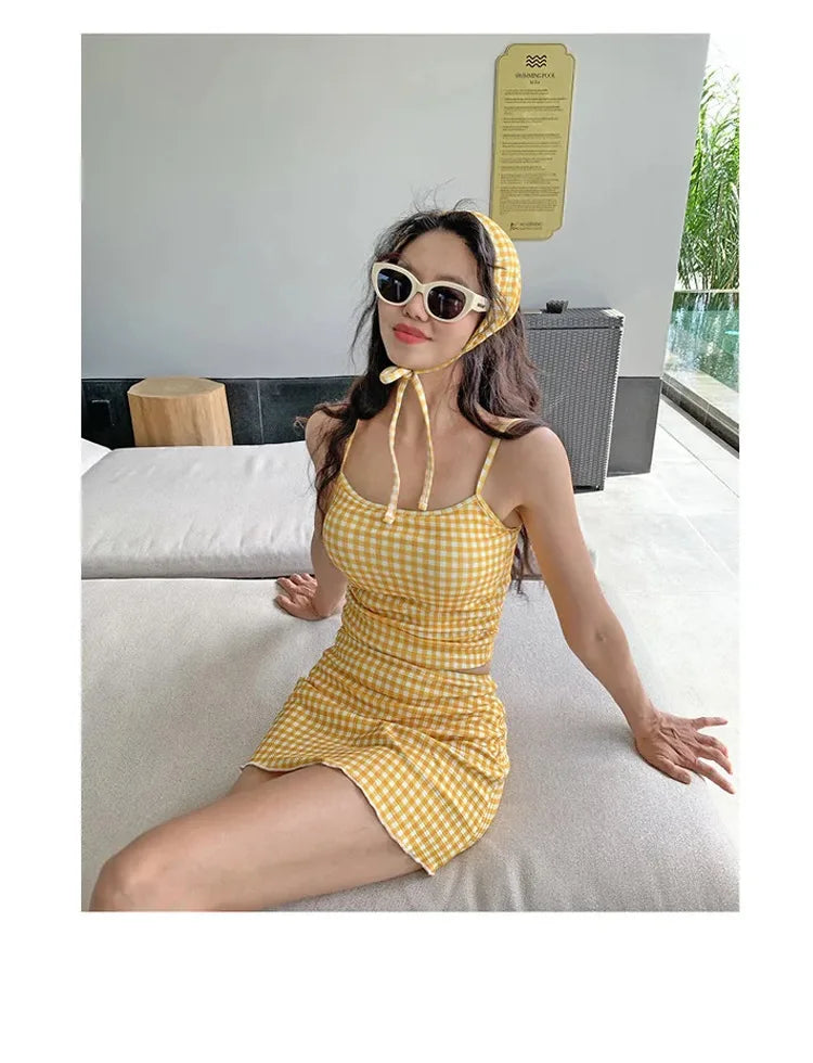4-PC CONSERVATIVE YELLOW SWIMSUIT