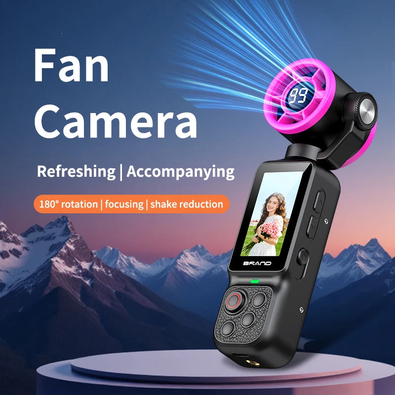 Lenovo Handheld Fan Gimbal Camera 2-in-1 With Power Display, Anti Shake Recording Lens Rotatable Handheld Gimbal Pocket Camera