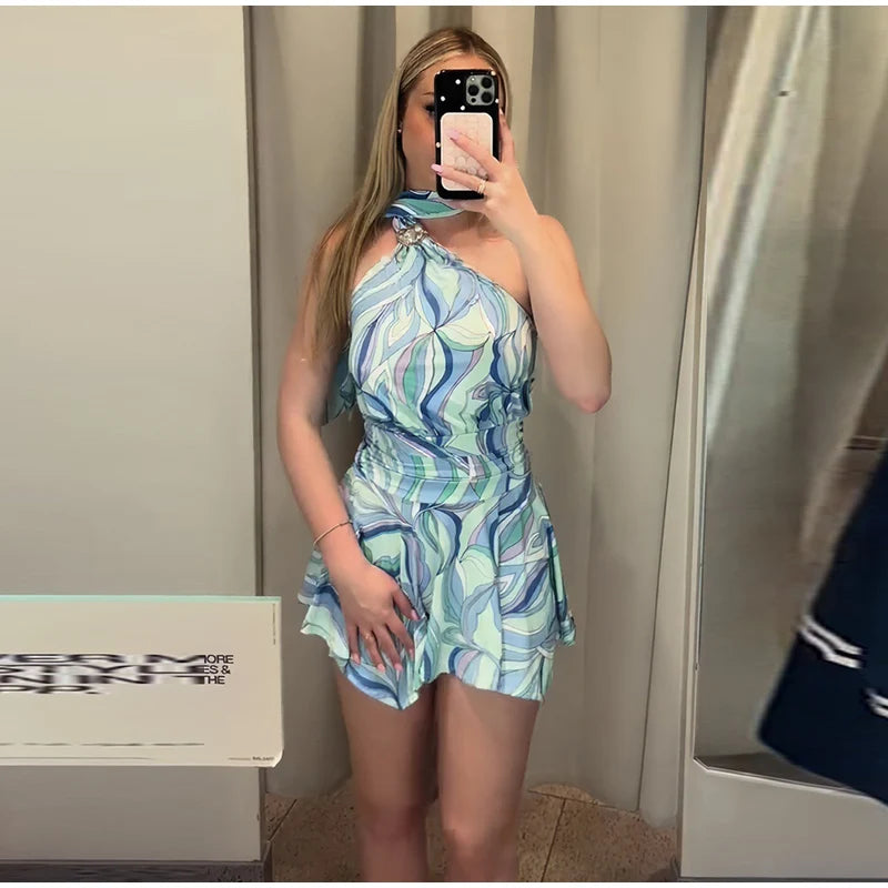 Swirl Print Women's Mini Dress Sexy Halter Neck Sleeveless Backless Ruffles Dresses Female 2026 Summer Fashion Beach Vestidos by Trenches of Mariana