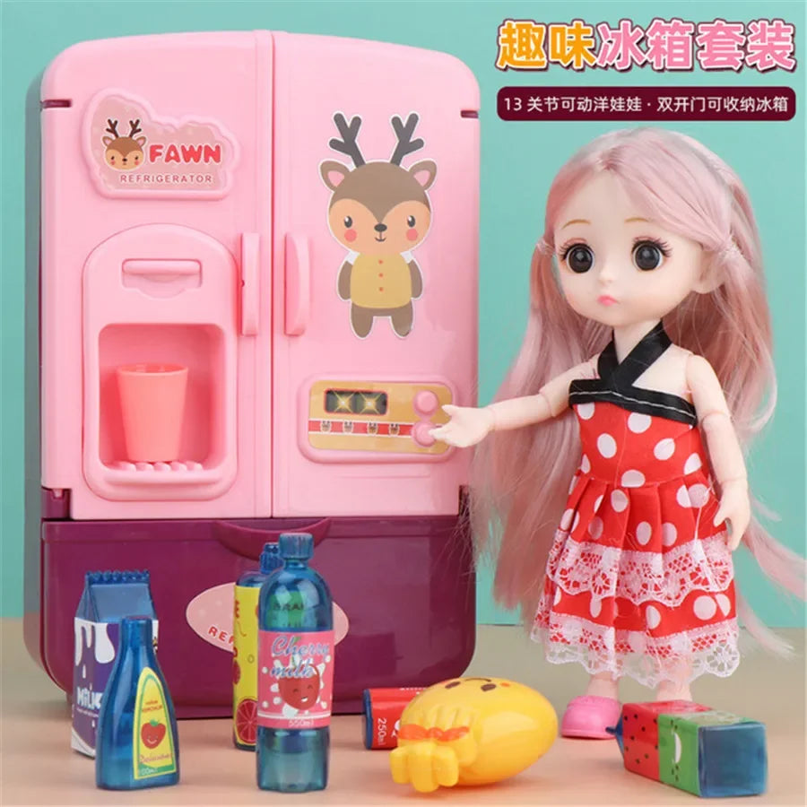 Kids Toy Fridge Mini Double Door Refrigerator Baby Toys Furniture Simulation Pretend Play Kitchen Toys Accessories Role Play by Trenches of Mariana