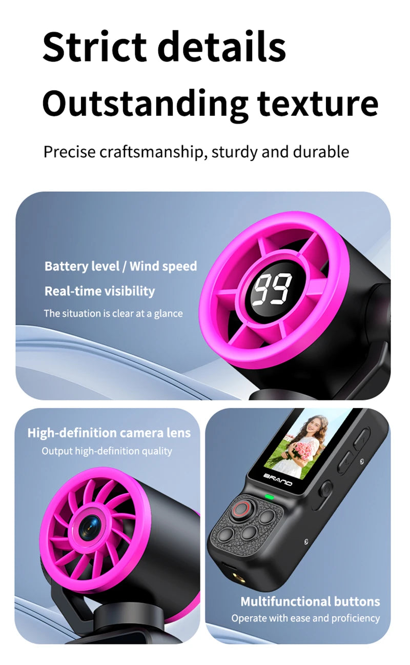 Lenovo Handheld Fan Gimbal Camera 2-in-1 With Power Display, Anti Shake Recording Lens Rotatable Handheld Gimbal Pocket Camera