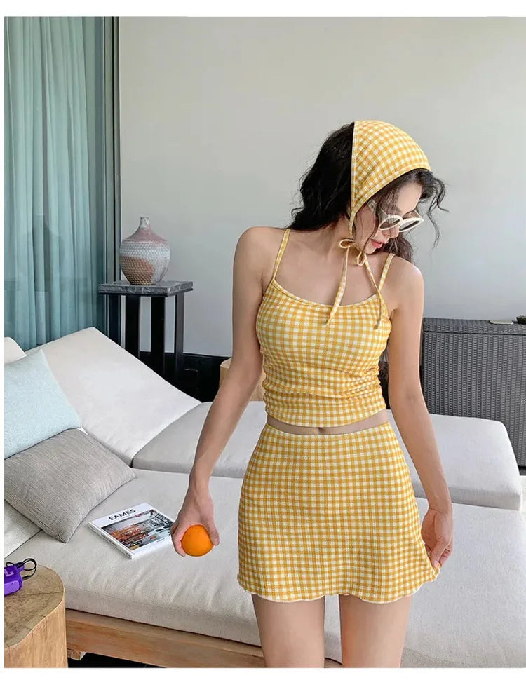 4-PC CONSERVATIVE YELLOW SWIMSUIT