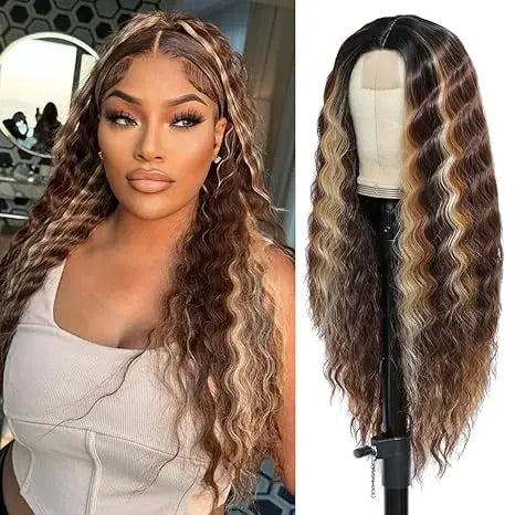 Lace Front Curly Wig Long Loose Deep Wave Synthetic Honey Blonde for Women Hair Replacement Natural Crimps Heat Resistant