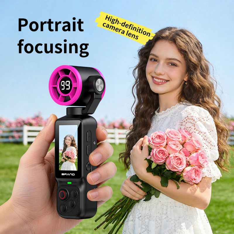 Lenovo Handheld Fan Gimbal Camera 2-in-1 With Power Display, Anti Shake Recording Lens Rotatable Handheld Gimbal Pocket Camera