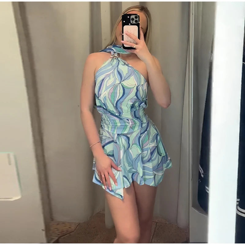 Swirl Print Women's Mini Dress Sexy Halter Neck Sleeveless Backless Ruffles Dresses Female 2026 Summer Fashion Beach Vestidos by Trenches of Mariana