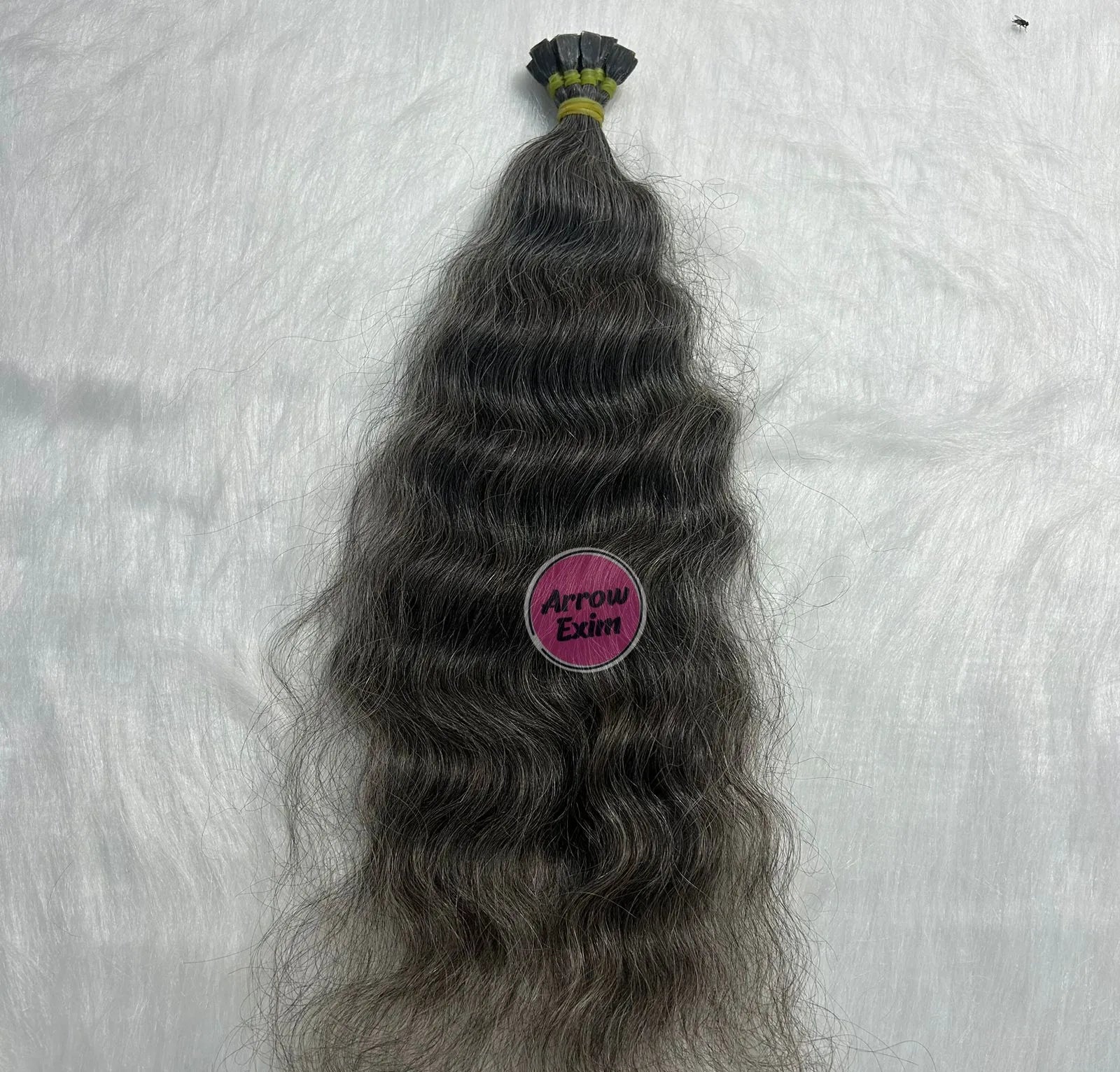 Natural Grey Indian Remy Flat Tip Dark Curly Single Weft Micro-Link Hair Extensions