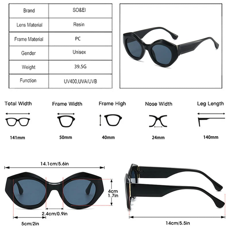 SO&EI New Polygon Cat Eye Sunglasses Men Gradient Shades UV400 Vintage Yellow Blue Women Sun Glasses by Trenches of Mariana