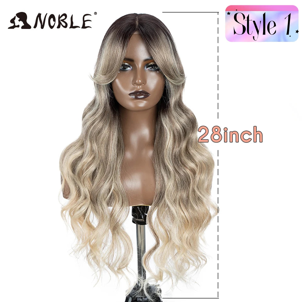 Noble Synthetic Lace Front Wig Long Wavy Side Part Body Wavy Lace Front Wig For Women Lace Front Wig Ombre Blonde Cosplay Wig by Trenches of Mariana