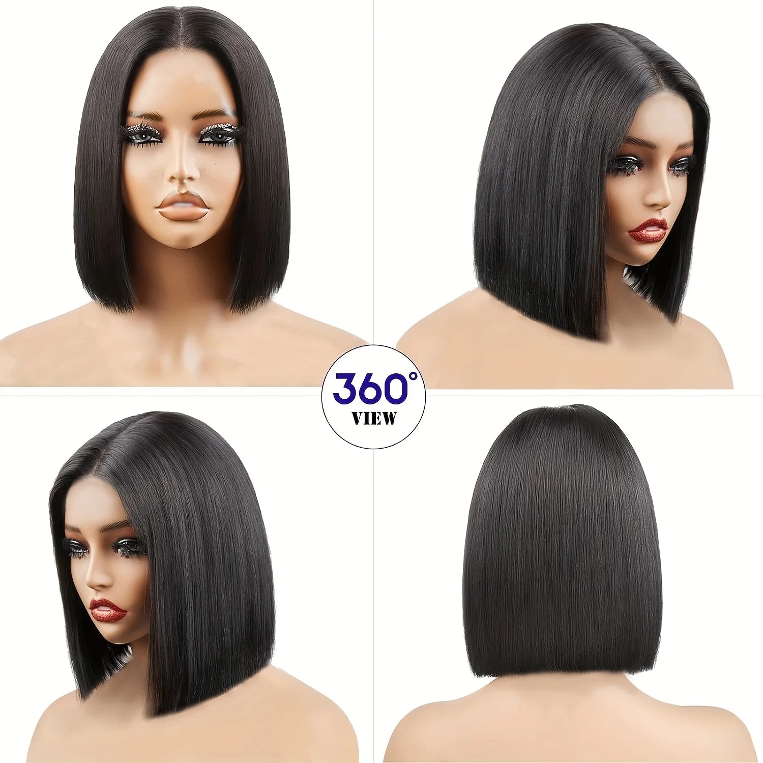 13*4 Front Lace Bob Hairstyle, Natural Black Color, 180% Density Natural Hairline, Pre-Sewn and Pre-Stretched. Transparent Lace
