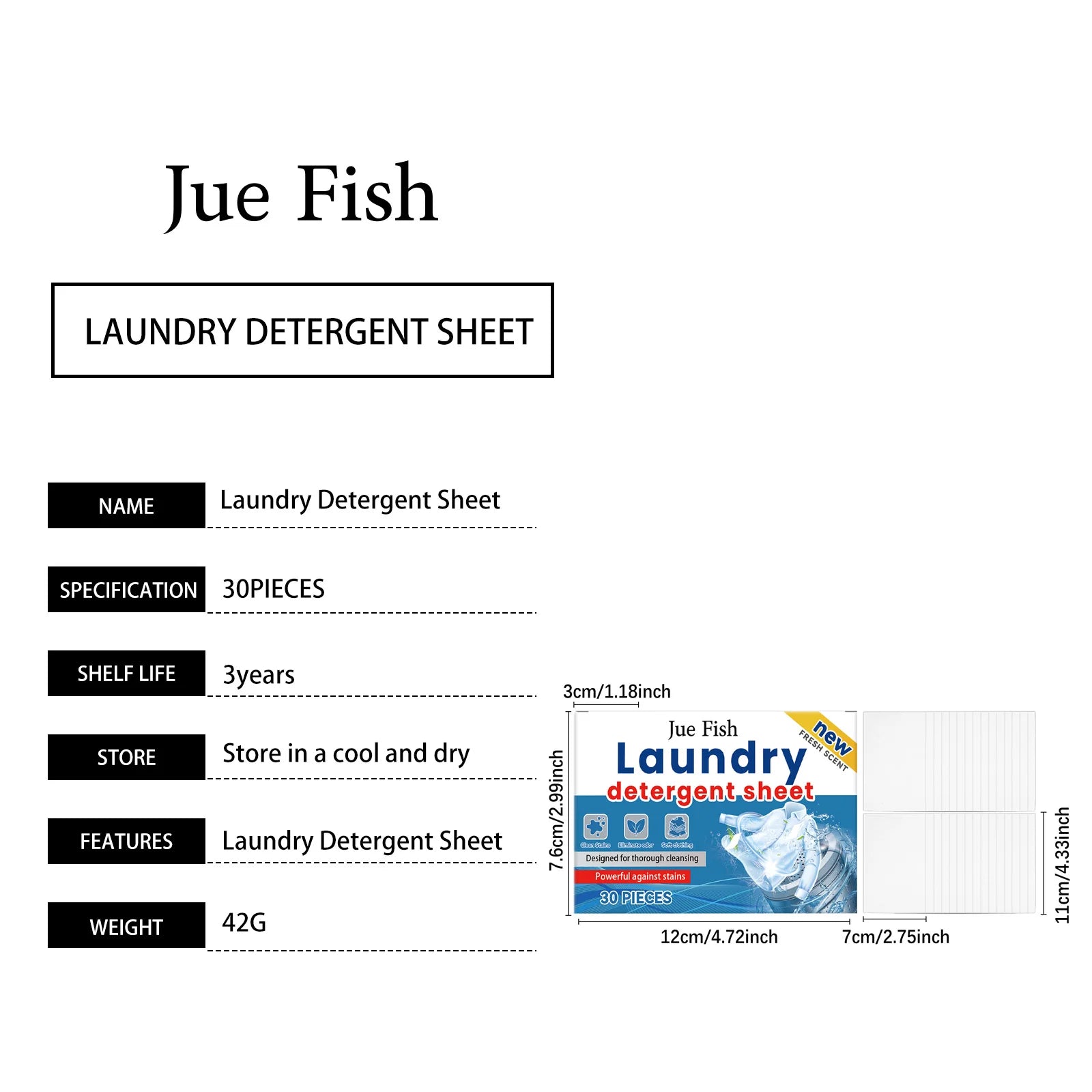 Jue Fish laundry detergent by Trenches of Mariana, 30 pieces, gentle on skin, effective stain removal for daily laundry.
