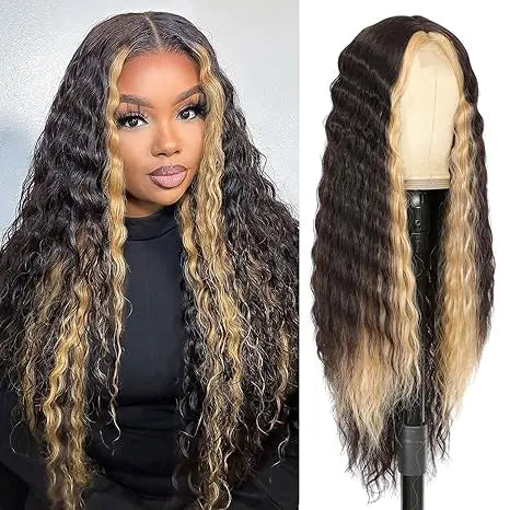 Lace Front Curly Wig Long Loose Deep Wave Synthetic Honey Blonde for Women Hair Replacement Natural Crimps Heat Resistant