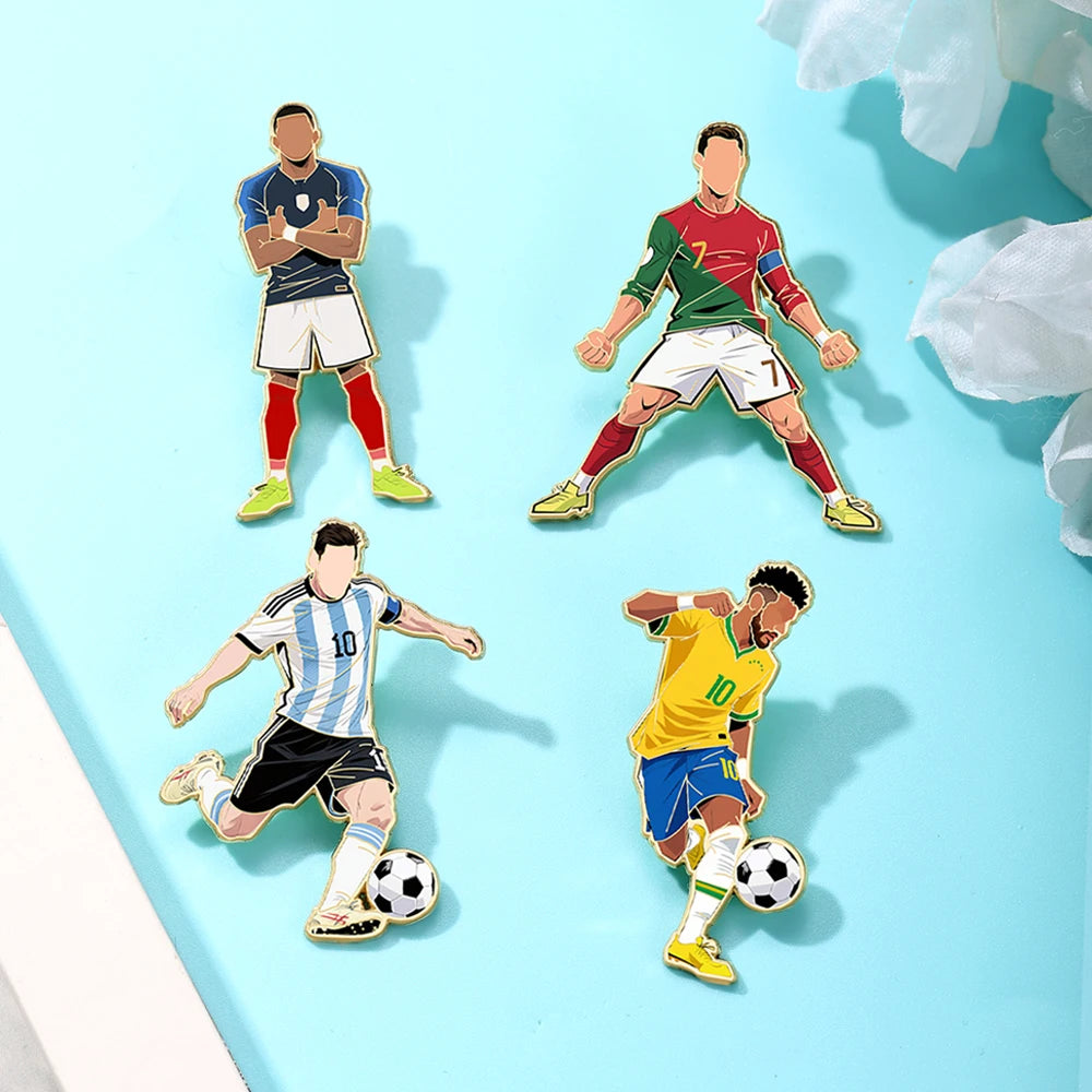 4pcs Football Player Enamel Brooch Creative Design Sport Metal Badge Punk Lapel Pin Jewelry Friend Gift by Trenches of Mariana