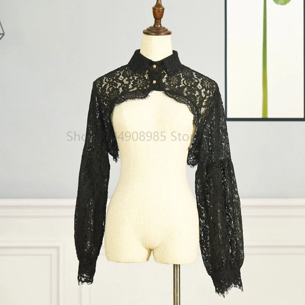 Lace Shrugs Women Puff Long Sleeve Half Top Blouse Ruffled Detachable False Fake Collar Costume Accessories by Trenches of Mariana