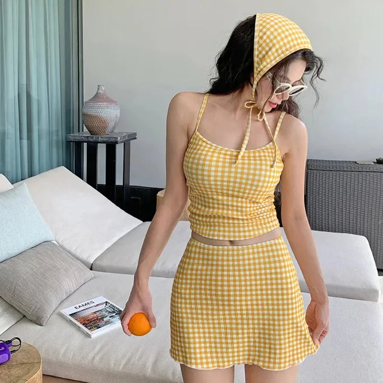 4-PC CONSERVATIVE YELLOW SWIMSUIT