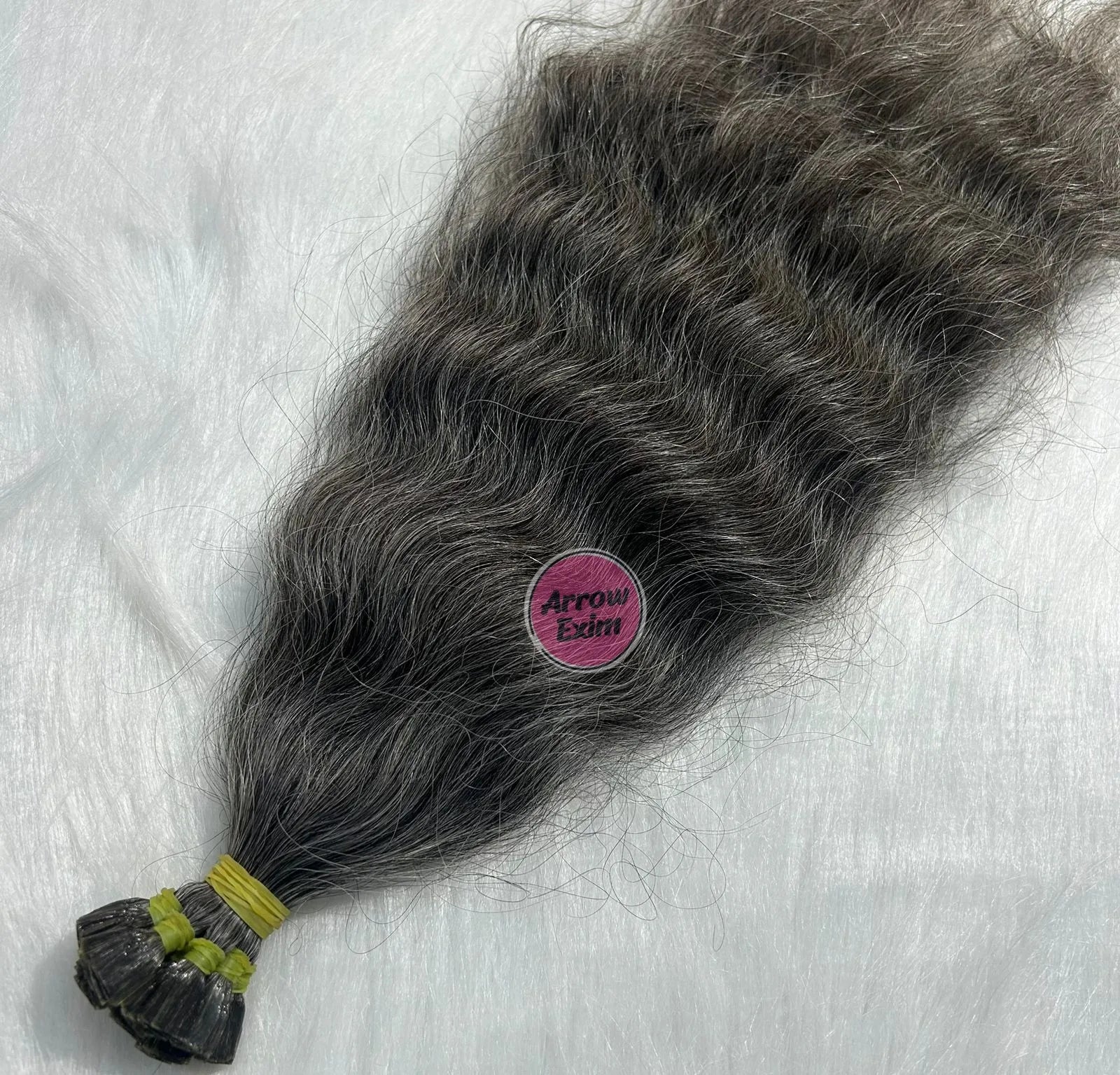 Natural Grey Indian Remy Flat Tip Dark Curly Single Weft Micro-Link Hair Extensions