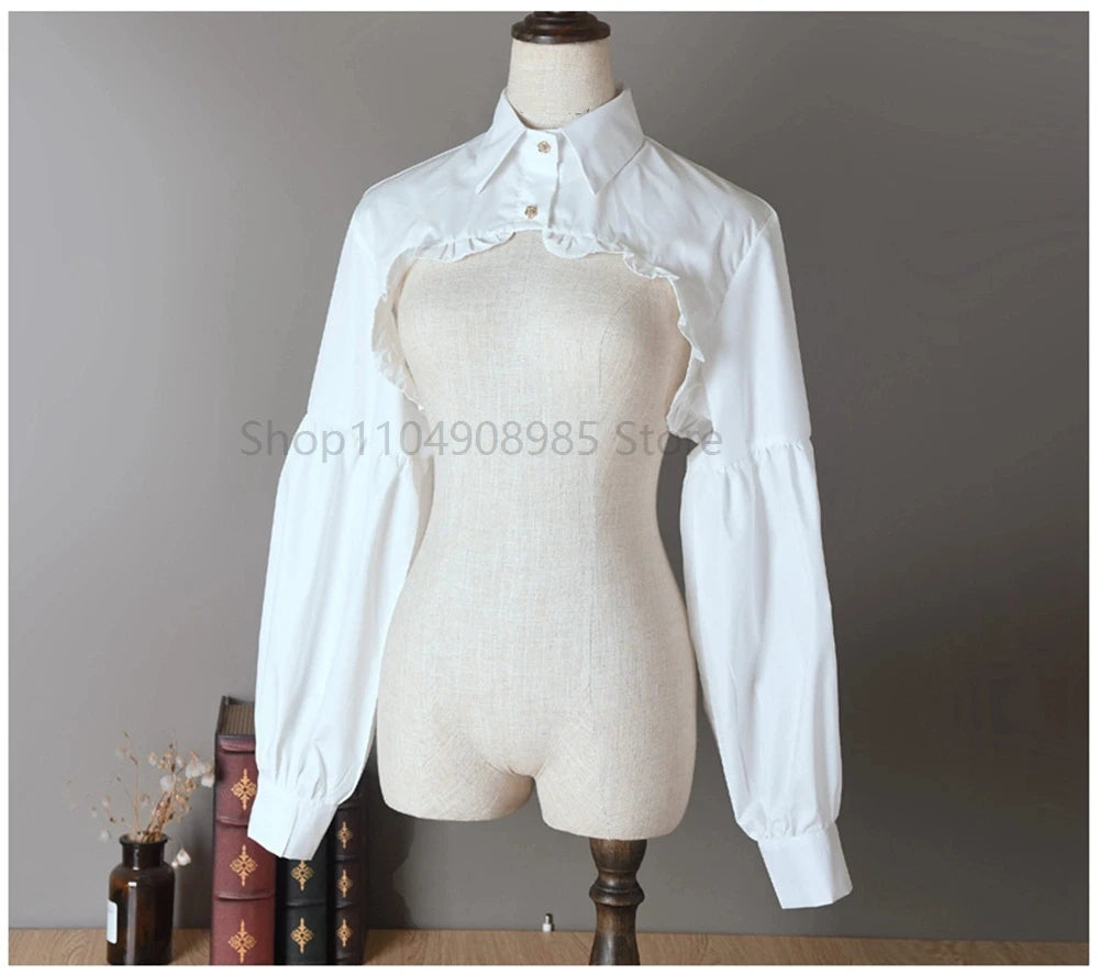 Lace Shrugs Women Puff Long Sleeve Half Top Blouse Ruffled Detachable False Fake Collar Costume Accessories by Trenches of Mariana