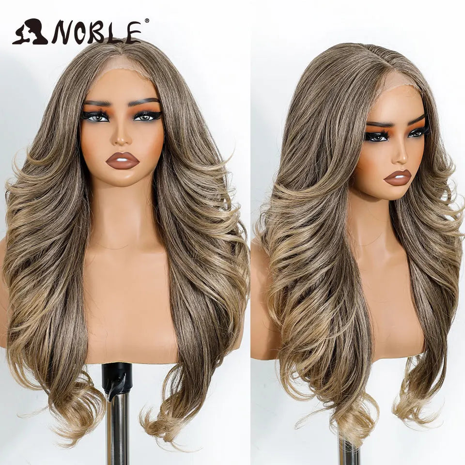 Noble Wig Synthetic Lace Front Wigs For Women Wigs Body Wave Lace Front Brown Blonde Wigs 24Inch Cosplay Lace Front Black Wig by Trenches of Mariana
