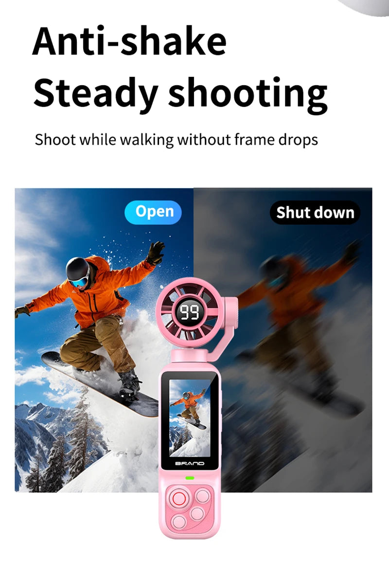 Lenovo Handheld Fan Gimbal Camera 2-in-1 With Power Display, Anti Shake Recording Lens Rotatable Handheld Gimbal Pocket Camera