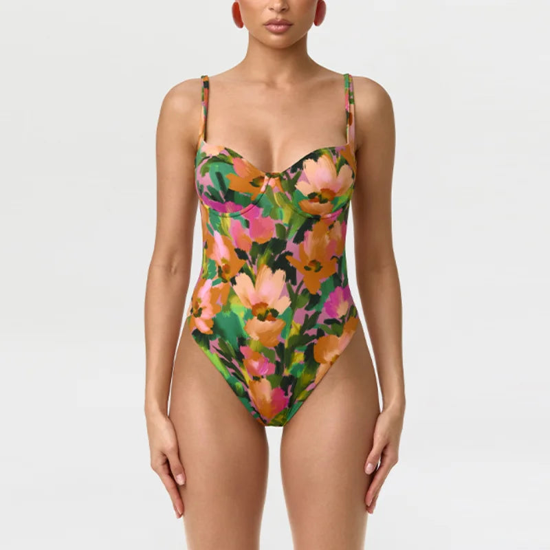 Trendy Bright Set Floral Print Spicy Girls Bodysuit Mid-calf Leggings Slim Fit Women Summer Party Chic Beach Festival Outfits by Trenches of Mariana
