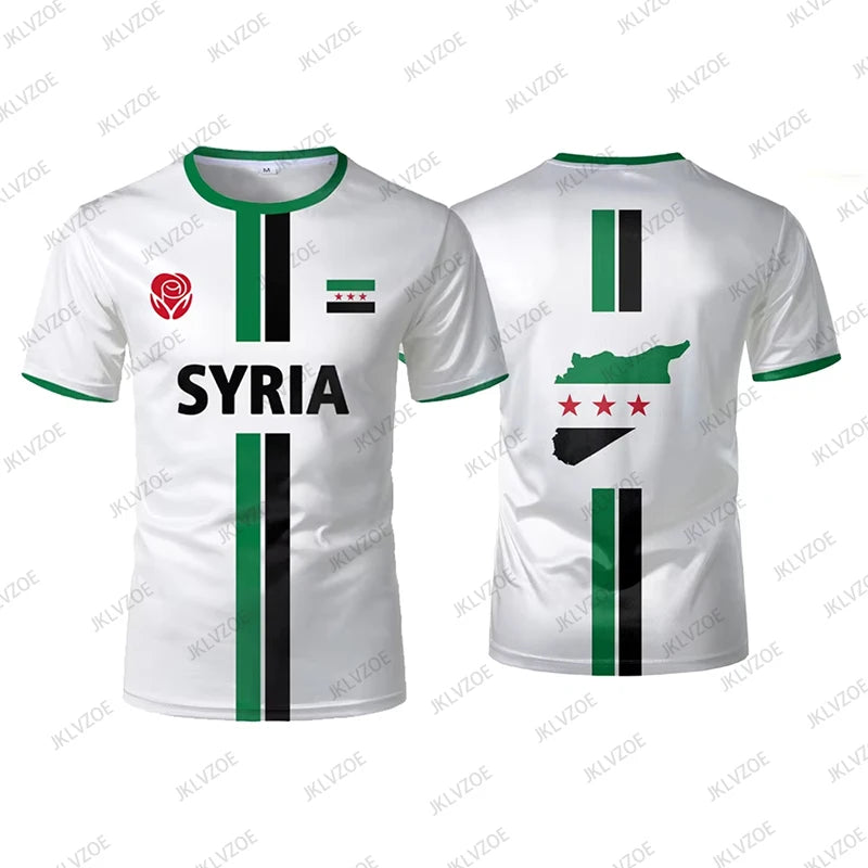 Summer New Syria Football Jersey Men Women Sports T-shirts Street Soccer Uniforms Casual Syrian Flag Graphic Oversized Kids Tops by Trenches of Mariana