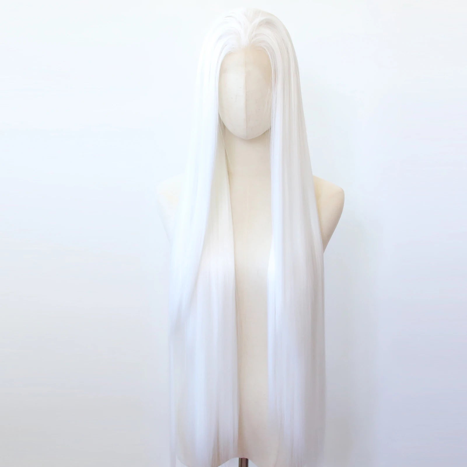 Pure White Synthetic Lace Front Wig 40inch Long Straight Snow White Lace Front Synthetic Wig Pre Plucked Natural Hairline by Trenches of Mariana