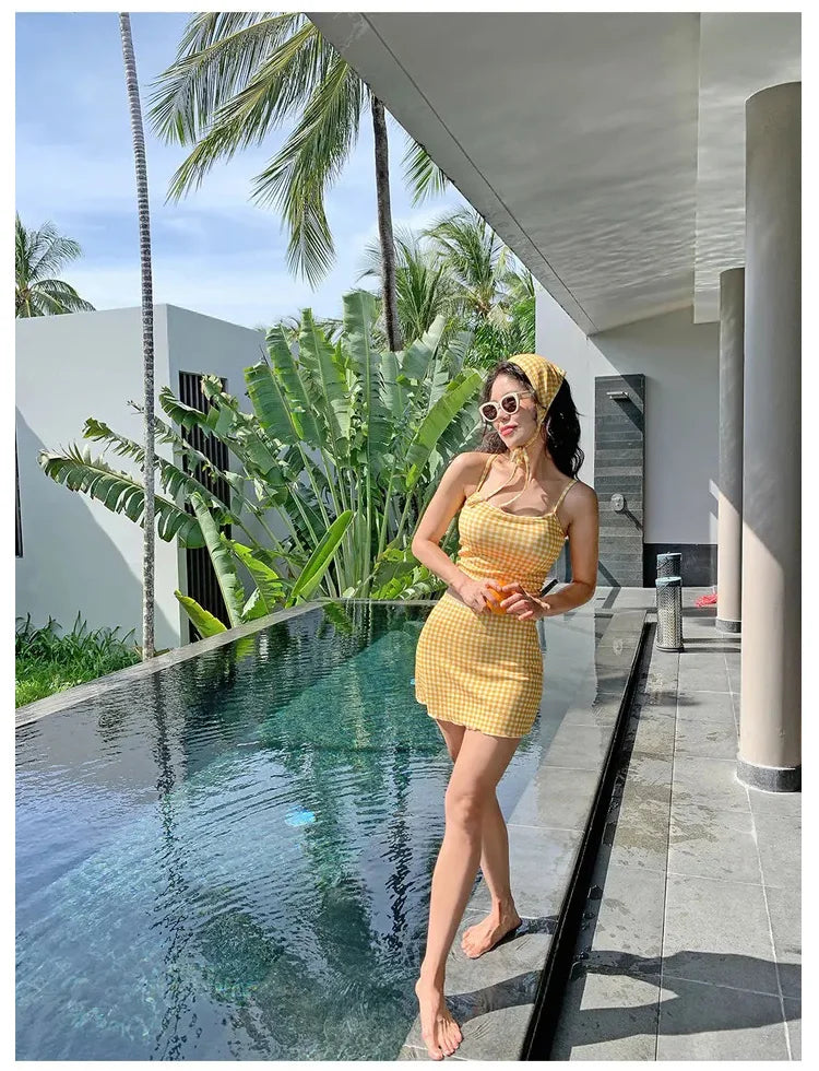 4-PC CONSERVATIVE YELLOW SWIMSUIT