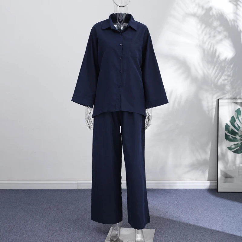 Fashion Stripe Long Pants Set Women Chic Lapel Single Breasted Shirt High Waist Wide Leg Trousers 2026 Spring New 2 Pcs Outfits by Trenches of Mariana