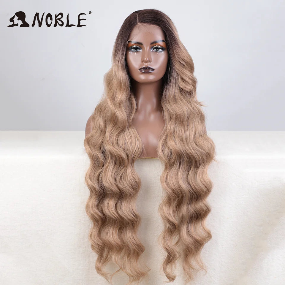 Noble Synthetic Lace Front Wig Long Wavy Side Part Body Wavy Lace Front Wig For Women Lace Front Wig Ombre Blonde Cosplay Wig by Trenches of Mariana