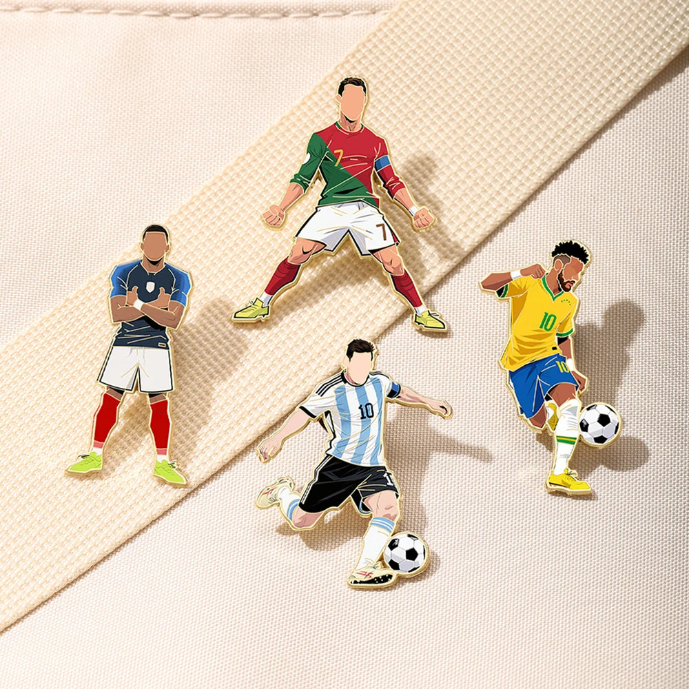 4pcs Football Player Enamel Brooch Creative Design Sport Metal Badge Punk Lapel Pin Jewelry Friend Gift by Trenches of Mariana