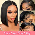 13*4 Front Lace Bob Hairstyle, Natural Black Color, 180% Density Natural Hairline, Pre-Sewn and Pre-Stretched. Transparent Lace